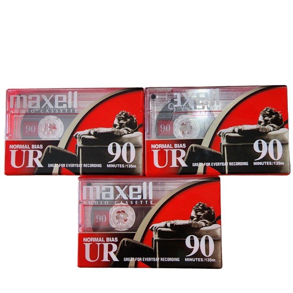 Lot of 3 Maxell UR 90 Minute Blank Audio Cassette Tapes Normal Bias NEW SEALED!